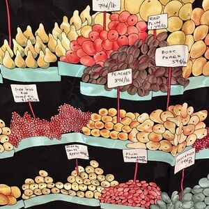 Nicole Miller Fruit & veggie food Print silk Scarf farmers market